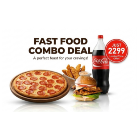 Chicken Finger, Medium Pizza, Grilled Chicken Burger, 1.5 Litre Drink