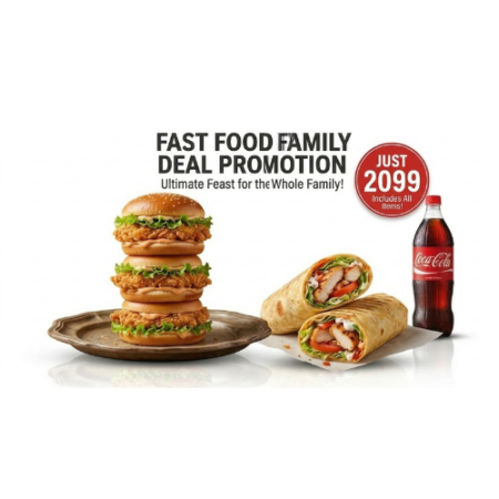 5 Chicken Burger, 1 Chicken Wrap, 1.5 Litre Next Cola